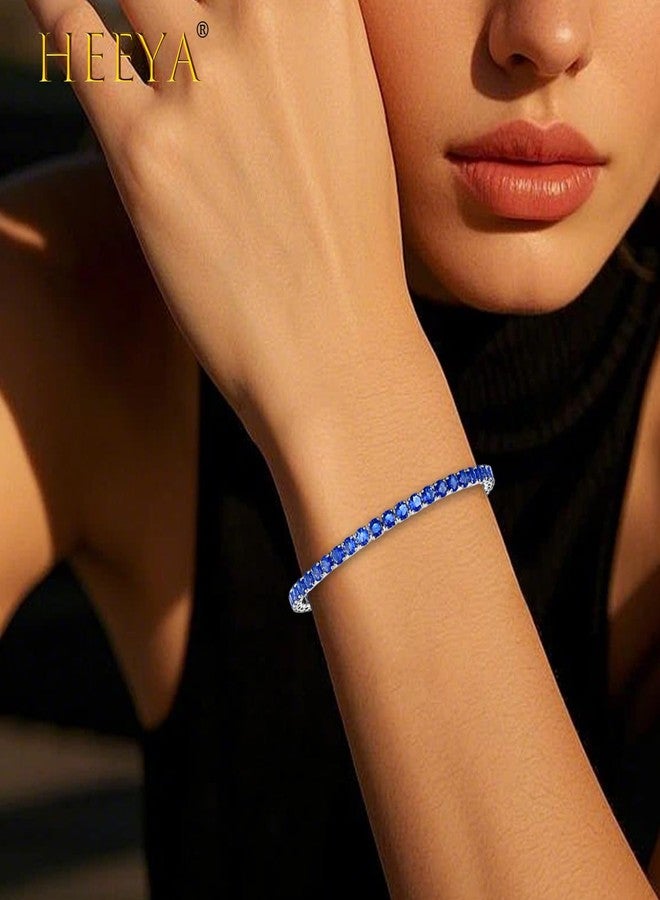 HEEYA Birthstone Jewelry for Women,White Gold Plated Birthstone Bracelets,Tennis Bracelets with Cubic Zirconia,Slider Blue Rhinestone Bracelet,September Birthday Christmas Jewelry Gifts for Wife Daughter Sister - Image 4